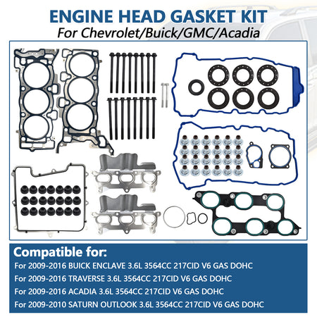 Btscar DXBKIT-001 Master Head Gasket Kit fitment for Chevy Traverse GMC Acadia GM 3.6L LLT LFX Engine