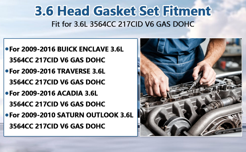 2009-2016 GM 3.6L LLT LFX MLS Cylinder Head Gasket Set w/ Head Bolts (For Chevy Traverse, GMC Acadia, Buick Enclave)