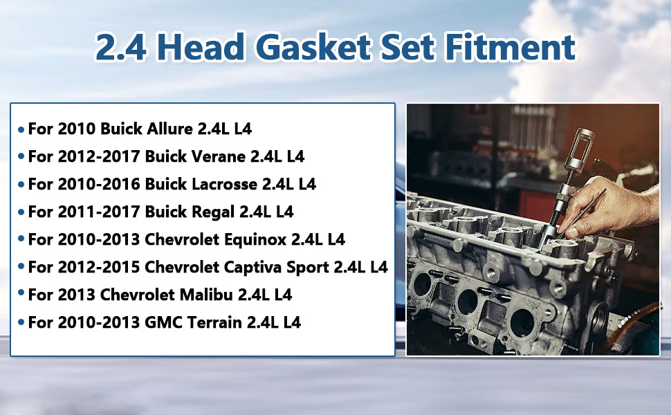 2010-2017 GM 2.4L Ecotec MLS Cylinder Head Gasket Set w/ Intake & Exhaust Valves (For Equinox, Terrain, Regal)