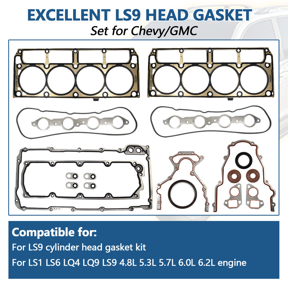 Btscar DXBKIT-004 Master Head Gasket Kit fitment for Chevy GMC LS1 LS9 4.8L 6.2L Engine