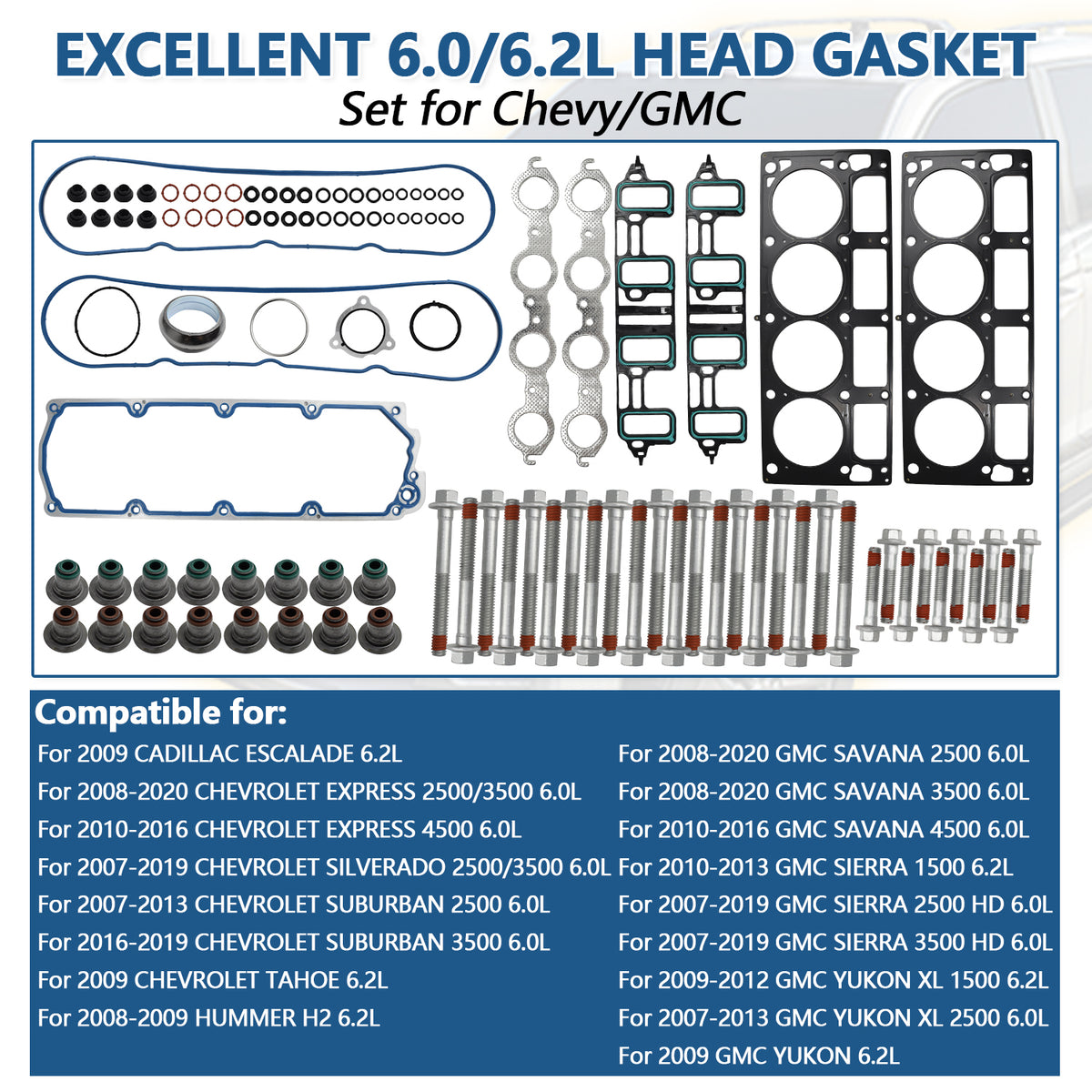 Btscar DXBKIT-006 Master Head Gasket Kit fitment for Chevy Express Suburban GM 6.0L 6.2L V8 Engine