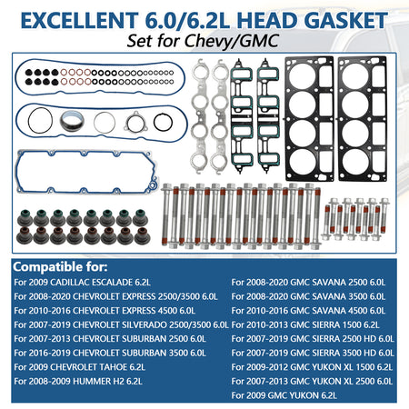 Btscar DXBKIT-006 Master Head Gasket Kit fitment for Chevy Express Suburban GM 6.0L 6.2L V8 Engine