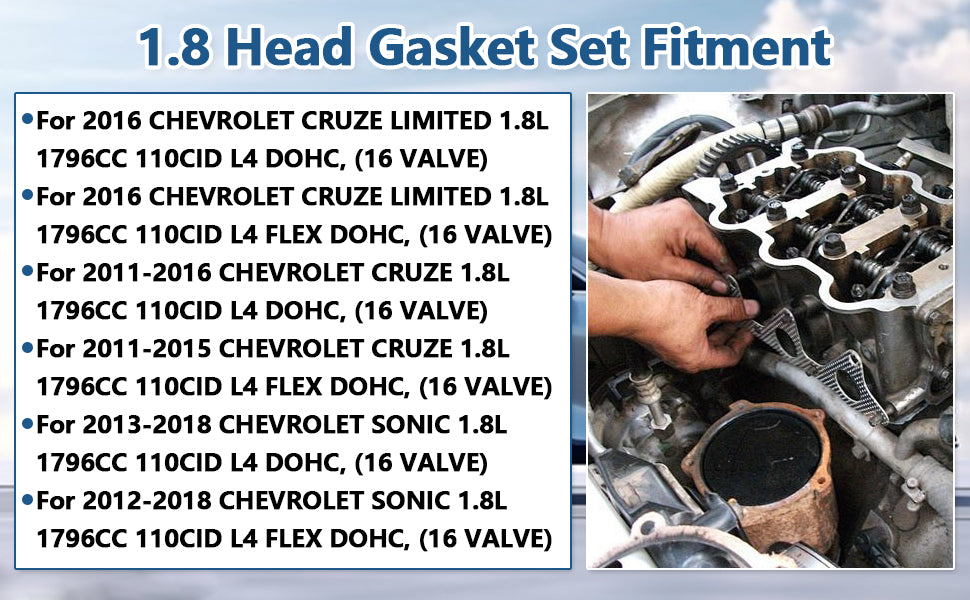 2011-2018 GM 1.8L Ecotec (LUW/LWE) MLS Cylinder Head Gasket Set w/ Head Bolts (For Chevy Cruze, Sonic, Cruze Limited)