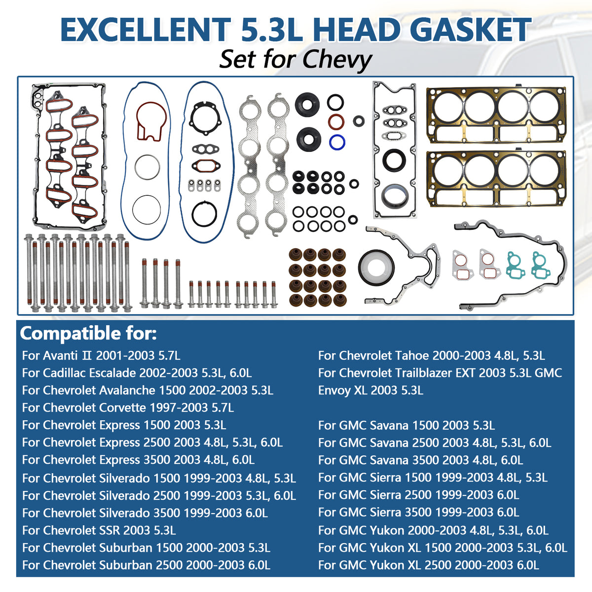 Btscar DXBKIT-009 Master Head Gasket Kit fitment for Chevy Silverado GMC Sierra GM Gen III LS V8 Engine