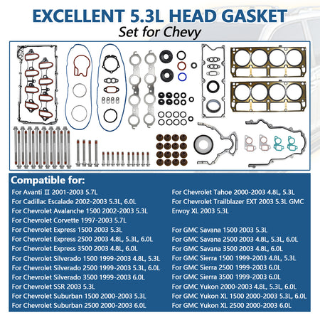 Btscar DXBKIT-009 Master Head Gasket Kit fitment for Chevy Silverado GMC Sierra GM Gen III LS V8 Engine