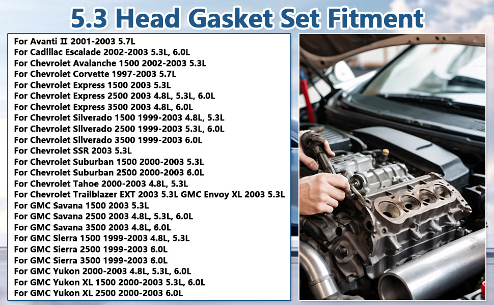 1997-2003 GM Early Gen III LS V8 MLS Cylinder Head Gasket Set w/ Head Bolts (For Silverado, Sierra, Tahoe 4.8L 5.3L 5.7L 6.0L)