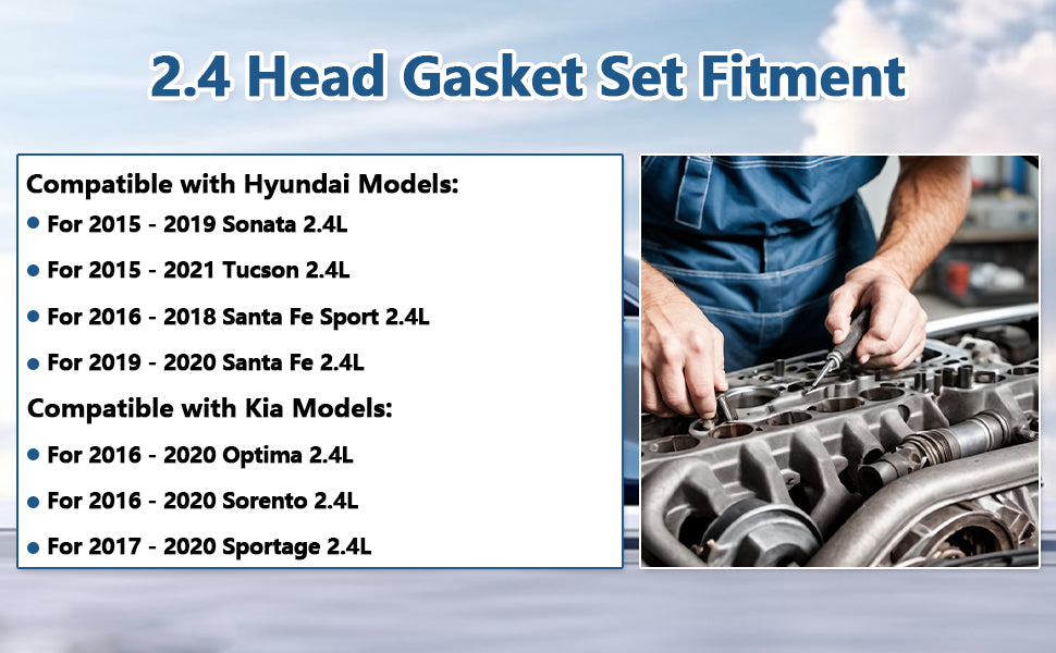 2015-2021 Hyundai Kia 2.4L Theta II GDI MLS Cylinder Head Gasket Set w/ Head Bolts (For Sonata, Optima, Santa Fe, Sorento)