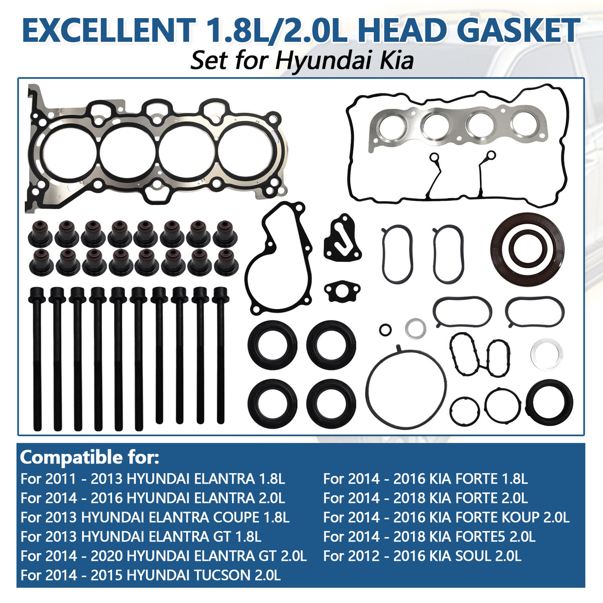 Btscar DXBKIT-012 Master Head Gasket Kit fitment for Hyundai Tucson Kia Soul 1.8L 2.0L Nu Engine