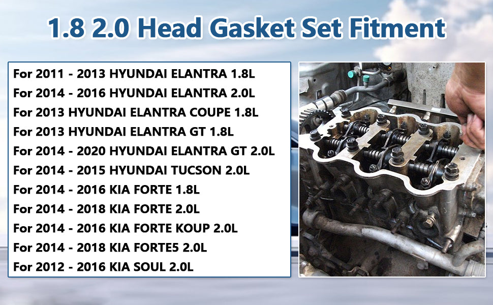 2011-2020 Hyundai Kia 1.8L 2.0L Nu Engine MLS Cylinder Head Gasket Set w/ Head Bolts (For Elantra, Forte, Soul, Tucson)