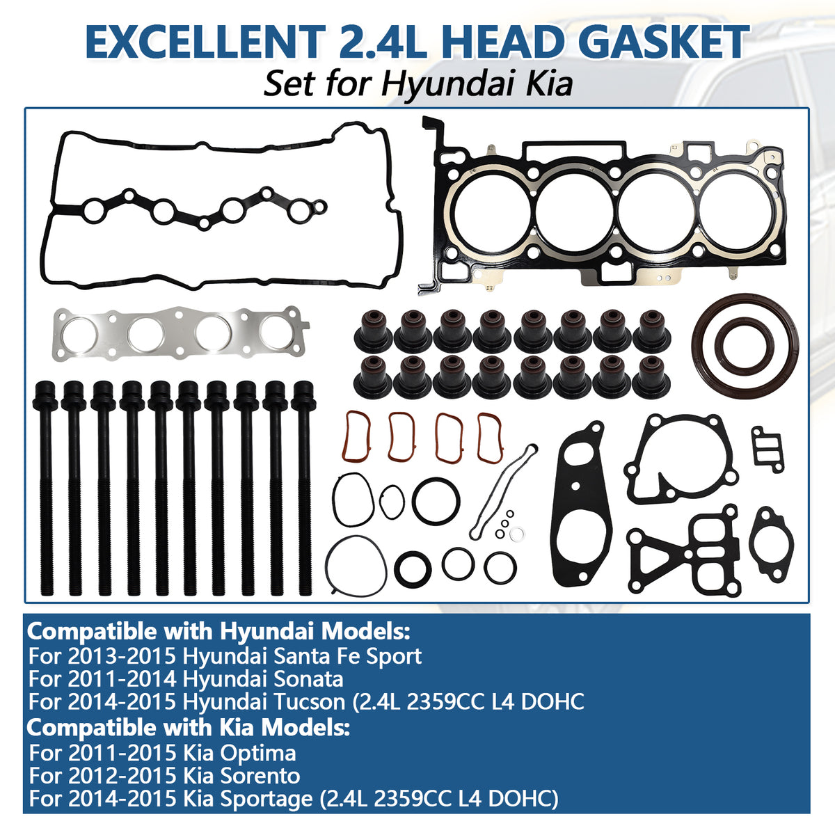 Btscar DXBKIT-013 Master Head Gasket Kit fitment for Hyundai Santa Fe Kia Sorento 2.4L Theta II Engine