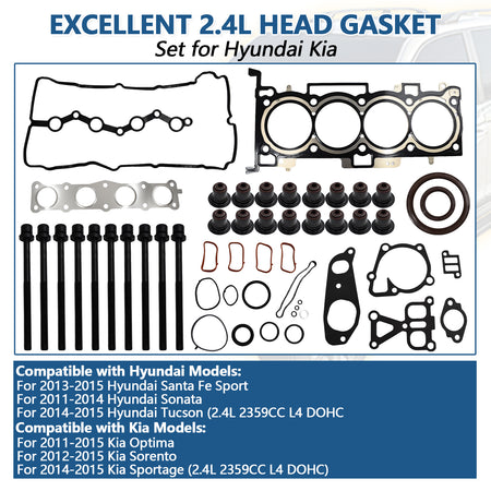Btscar DXBKIT-013 Master Head Gasket Kit fitment for Hyundai Santa Fe Kia Sorento 2.4L Theta II Engine