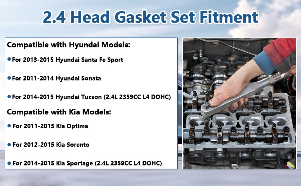 2011-2015 Hyundai Kia 2.4L Theta II MLS Cylinder Head Gasket Set w/ Head Bolts (For Sonata, Optima, Santa Fe Sport, Sorento)