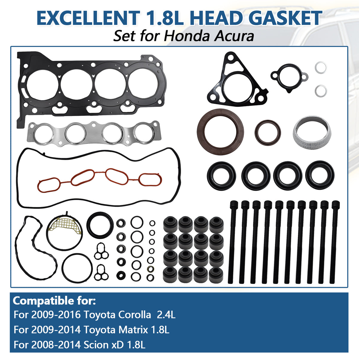 Btscar DXBKIT-017 Master Head Gasket Kit fitment for Toyota Corolla Matrix Scion xD 1.8L 2ZR-FE Engine