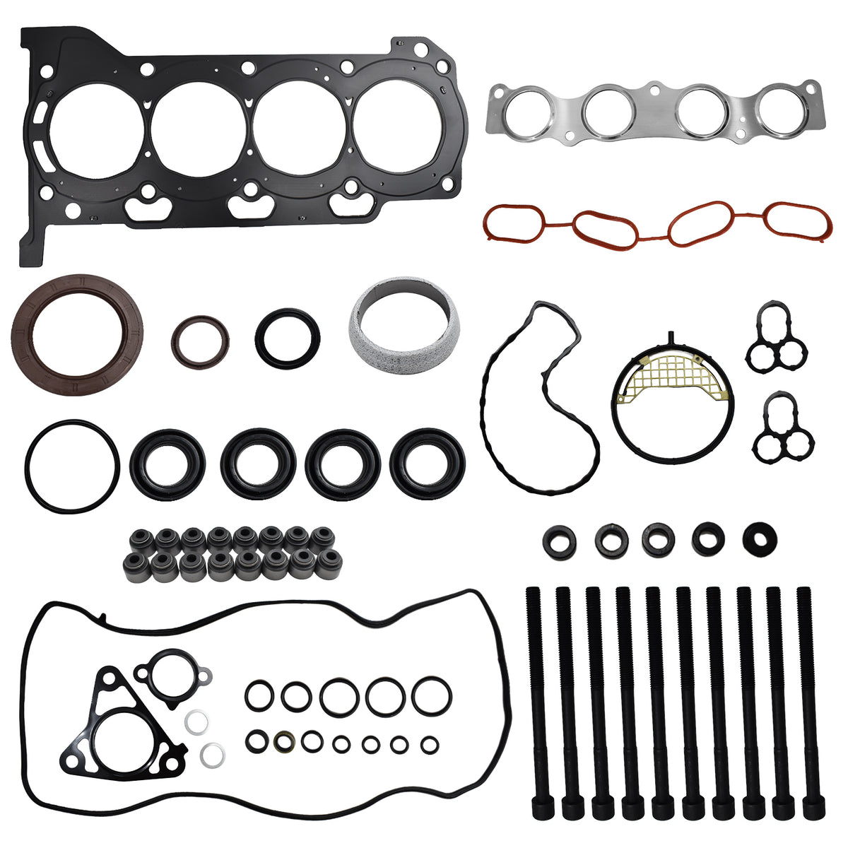 Btscar DXBKIT-017 Complete Cylinder Head Gasket Set with Head Bolts for Toyota 1.8L 2ZR-FE Engine Corolla