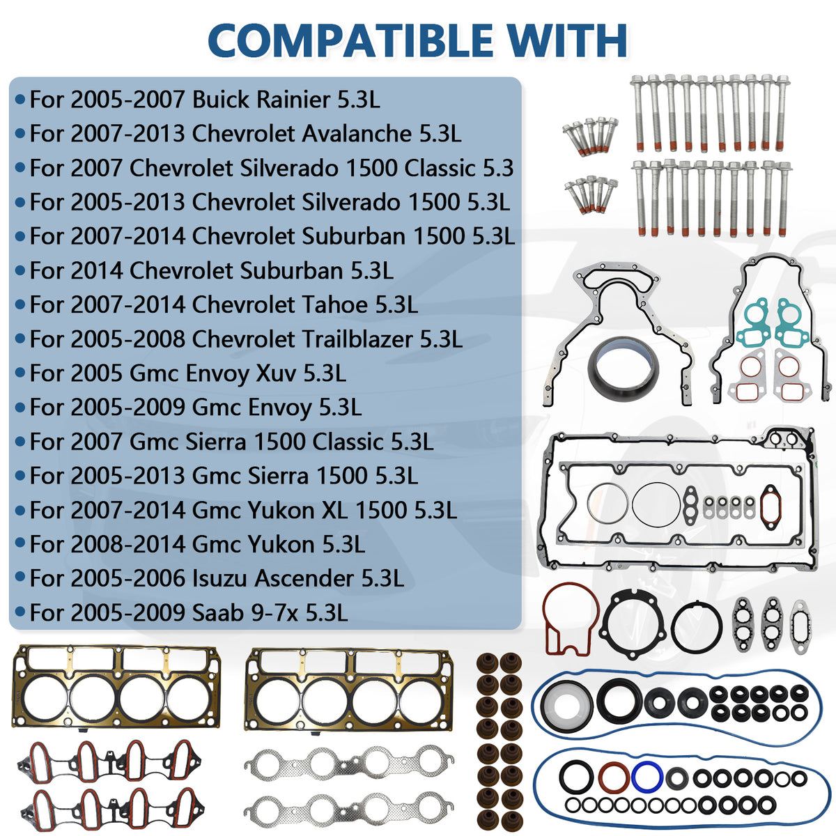 Btscar Master Head Gasket Kit fitment for Chevy Silverado Suburban GM 5.3L LS Vortec V8 Engine