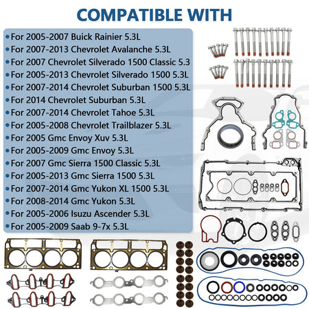 Btscar Master Head Gasket Kit fitment for Chevy Silverado Suburban GM 5.3L LS Vortec V8 Engine