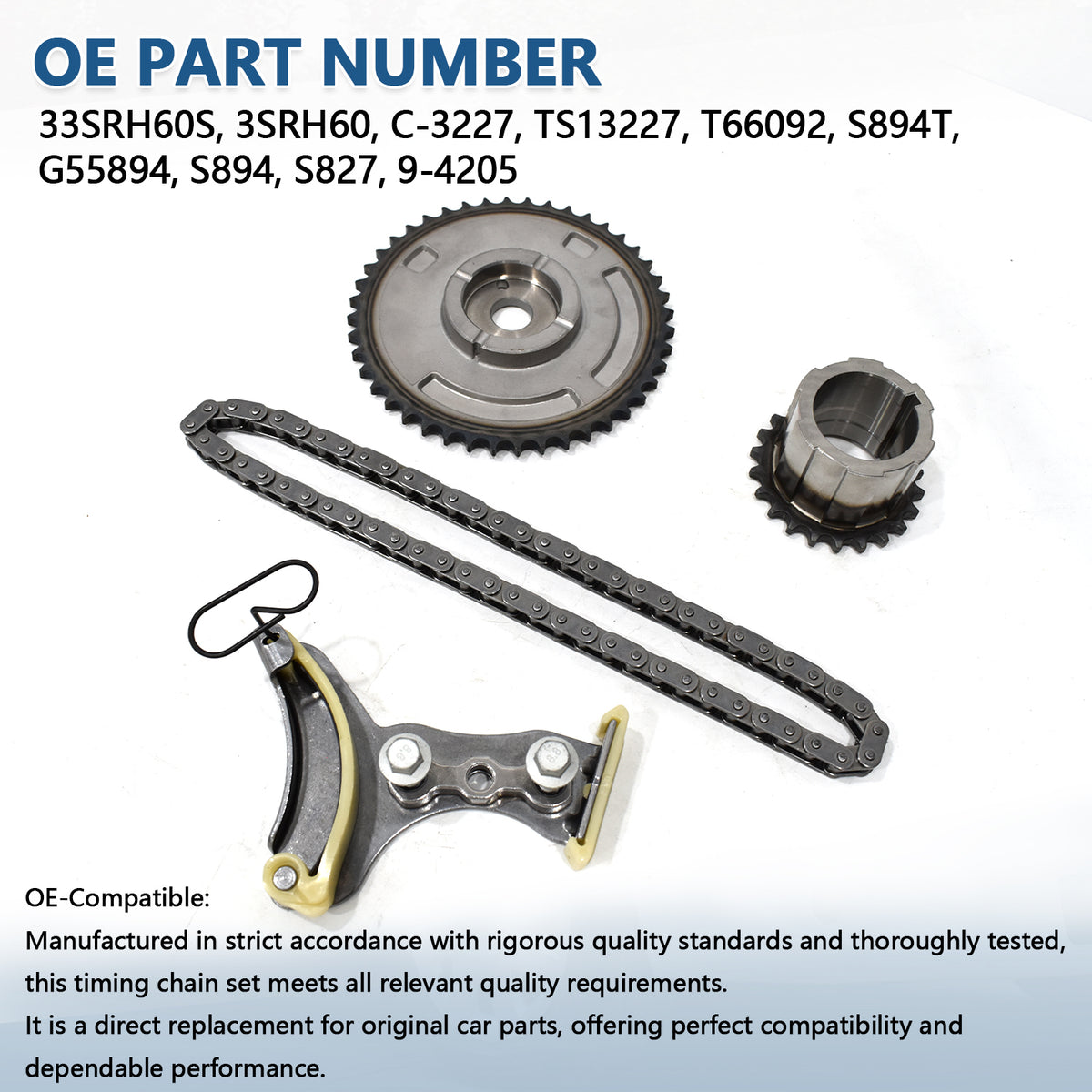 Btscar LT-009 timing chain kit OE replacement part numbers for GM LS Gen IV V8 4.8L 5.3L 6.0L 6.2L Chevy Silverado Corvette.
