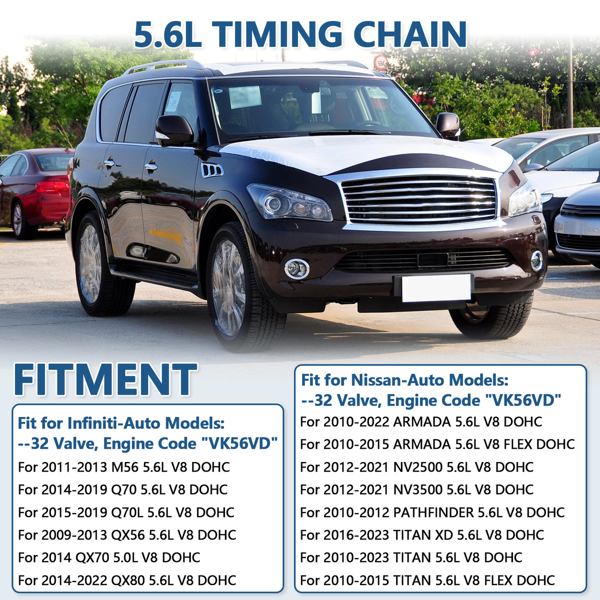 Btscar LT-023 Timing Chain Kit fitment for Infiniti QX80 Nissan Armada 5.6L VK56VD V8 Engine