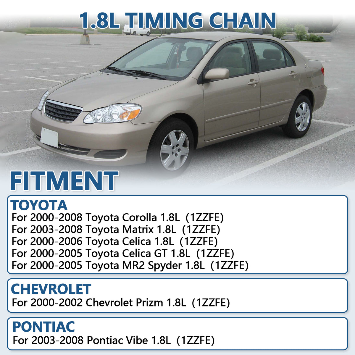 Btscar LT-027 Timing Chain Kit fitment for Toyota Corolla Matrix Celica 1.8L 1ZZ-FE Engine