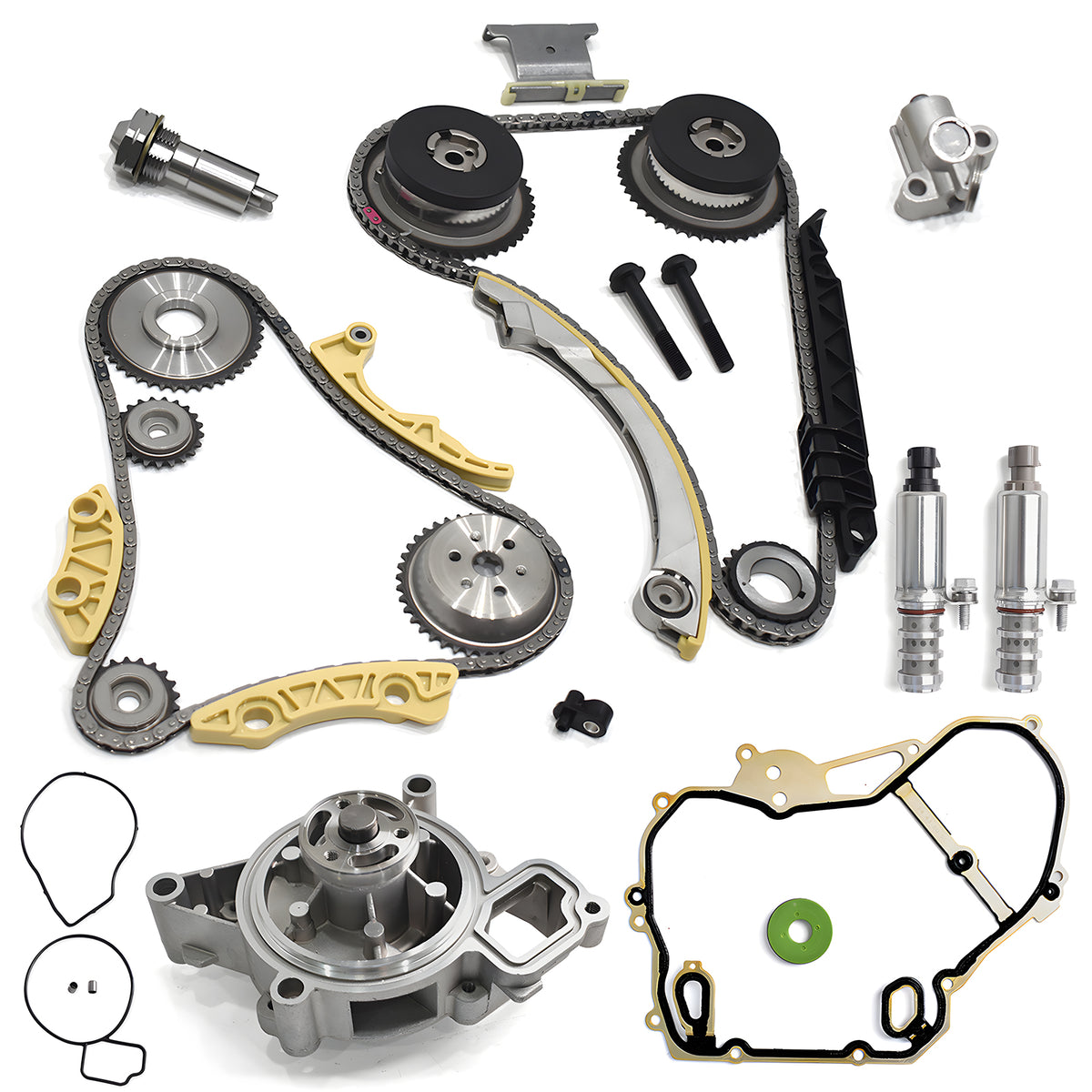 Btscar LTKIT-026 complete master timing chain kit with water pump and VVT solenoids for GM 2.2L 2.4L Ecotec Chevy Equinox Malibu GMC Terrain.
