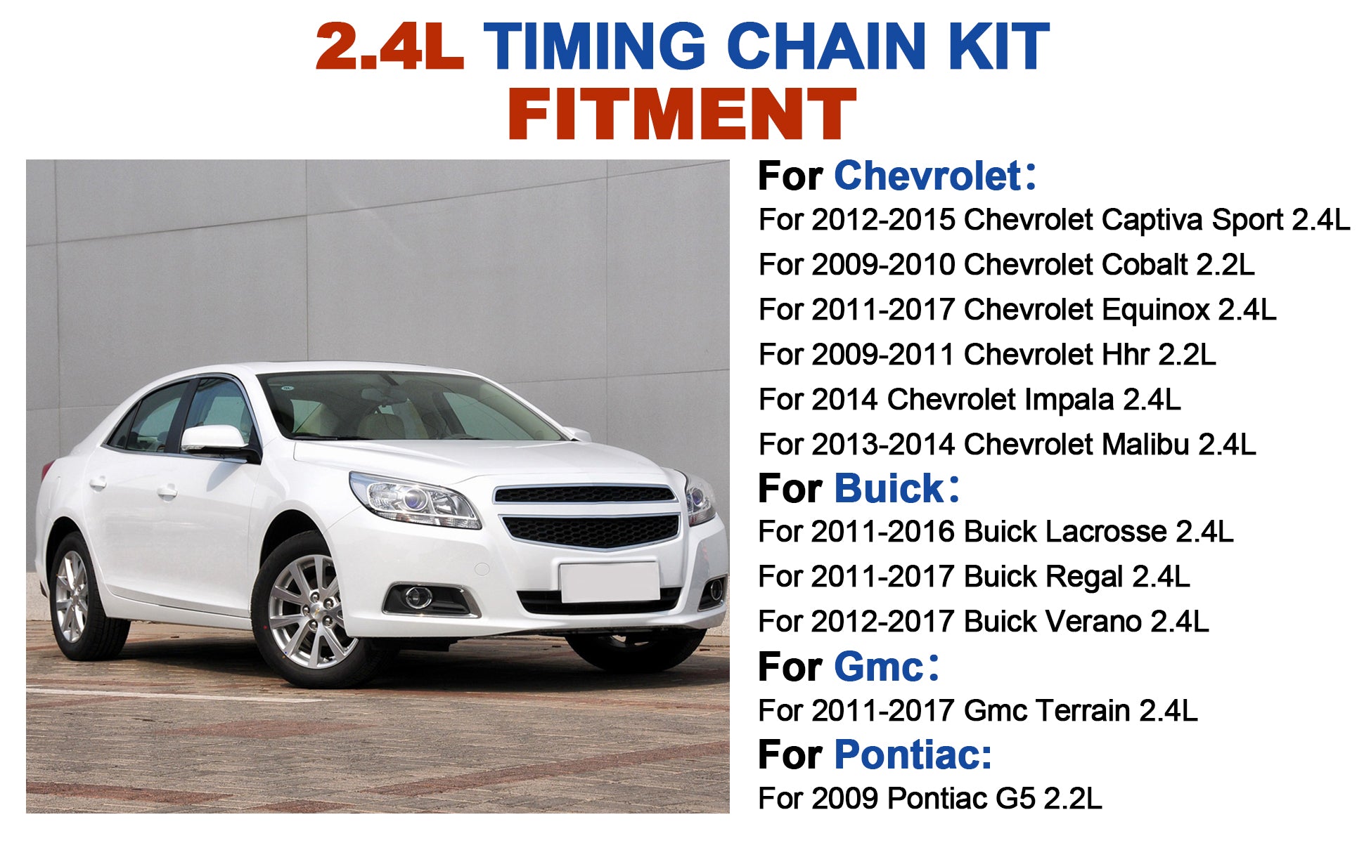 2009-2017 GM 2.2L 2.4L Ecotec Timing Chain Kit w/ Front Timing Cover Oil Pump, Water Pump & VVT Solenoids - Chevy Equinox, Malibu, HHR, GMC Terrain, Buick