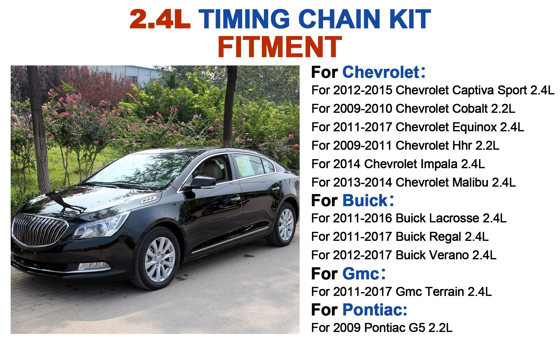 2009-2017 GM 2.2L 2.4L Ecotec Timing Chain Kit with Master Cylinder Head Gasket Set, Water Pump & VVT Solenoids - Chevy Equinox, Malibu, GMC Terrain, Buick