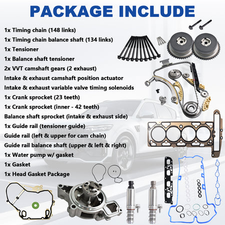 Btscar LTKIT-028 master timing chain kit package includes VVT solenoids and head gaskets for GM 2.2L 2.4L Ecotec.