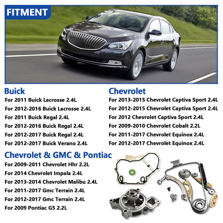 Btscar LTKIT-029 timing chain kit compatible vehicles fitment list for 2009-2017 Chevy Buick GMC Pontiac GM 2.2L 2.4L Ecotec.