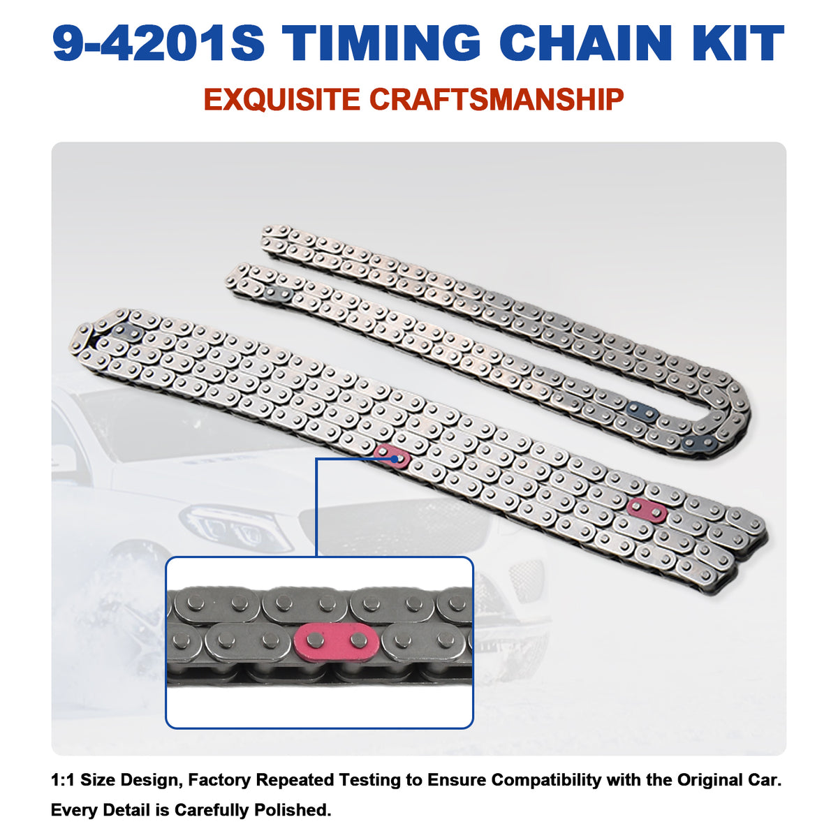 Btscar LTKIT-029 9-4201S engine timing chain with marked links for accurate alignment on GM 2.2L 2.4L Ecotec rebuilds.