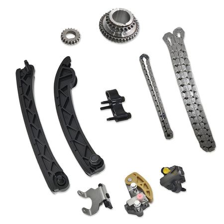 Btscar LTKIT-034 engine timing chain components layout including chains, guides, and sprockets for GM 2.0L 2.5L Ecotec.