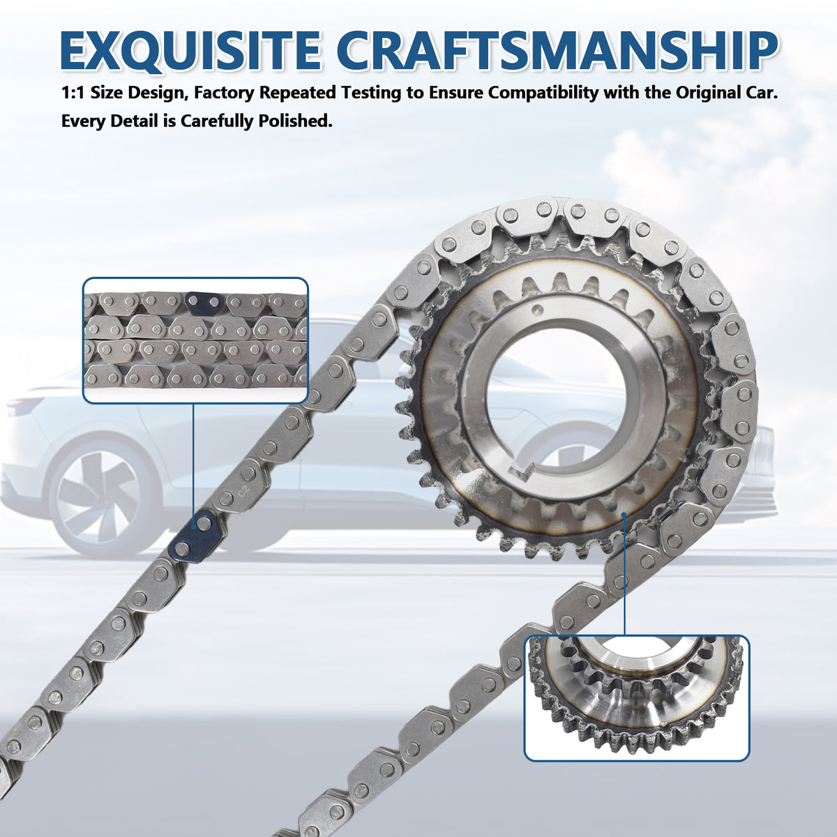 Btscar LTKIT-034 exquisite craftsmanship timing chain 1:1 design close-up for GM 2.0L 2.5L Ecotec engines.