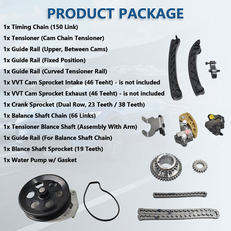 Btscar LTKIT-034 master timing chain kit package includes chains, sprockets, and water pump for GM 2.0L 2.5L Ecotec.