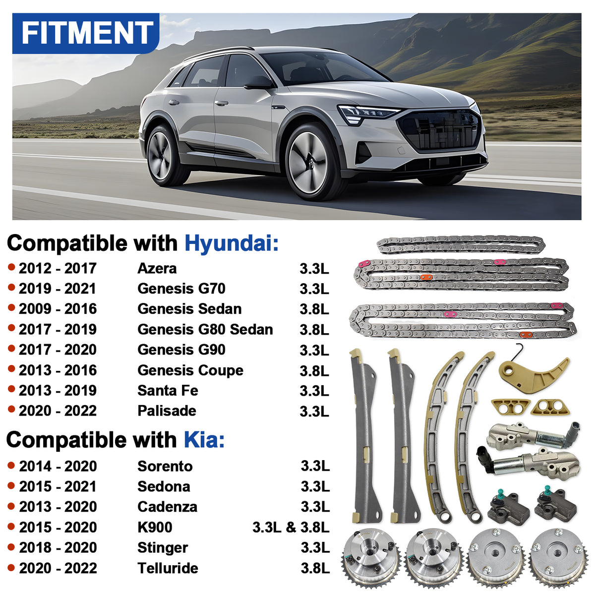 Btscar LTKIT-036 Timing Chain Kit fitment for Hyundai Palisade Kia Telluride 3.3L 3.8L Lambda V6 Engine