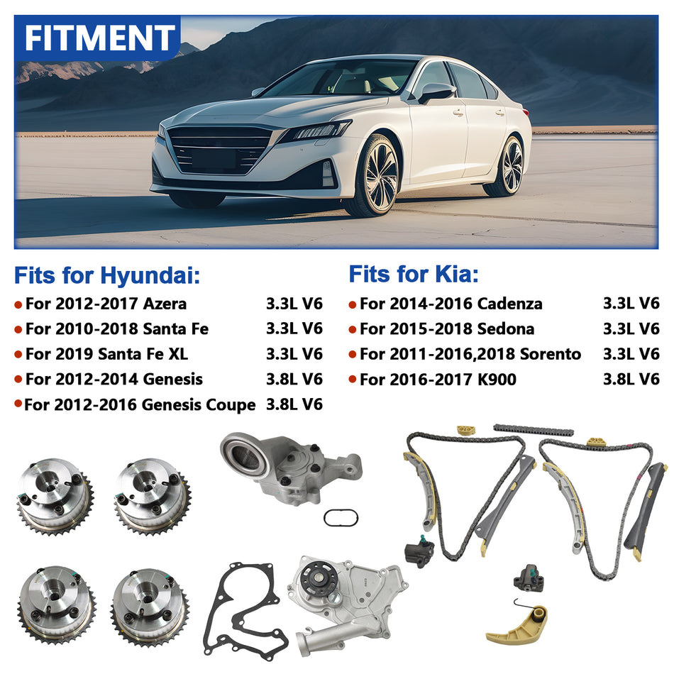 Btscar LTKIT-037 Timing Chain Kit fitment for Hyundai Santa Fe Genesis Kia Sorento 3.3L 3.8L Lambda V6 Engine