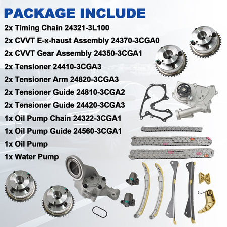 Detailed package contents of Btscar LTKIT-037 Timing Chain Water Oil Pump for 3.3L 3.8L Lambda V6 Engine