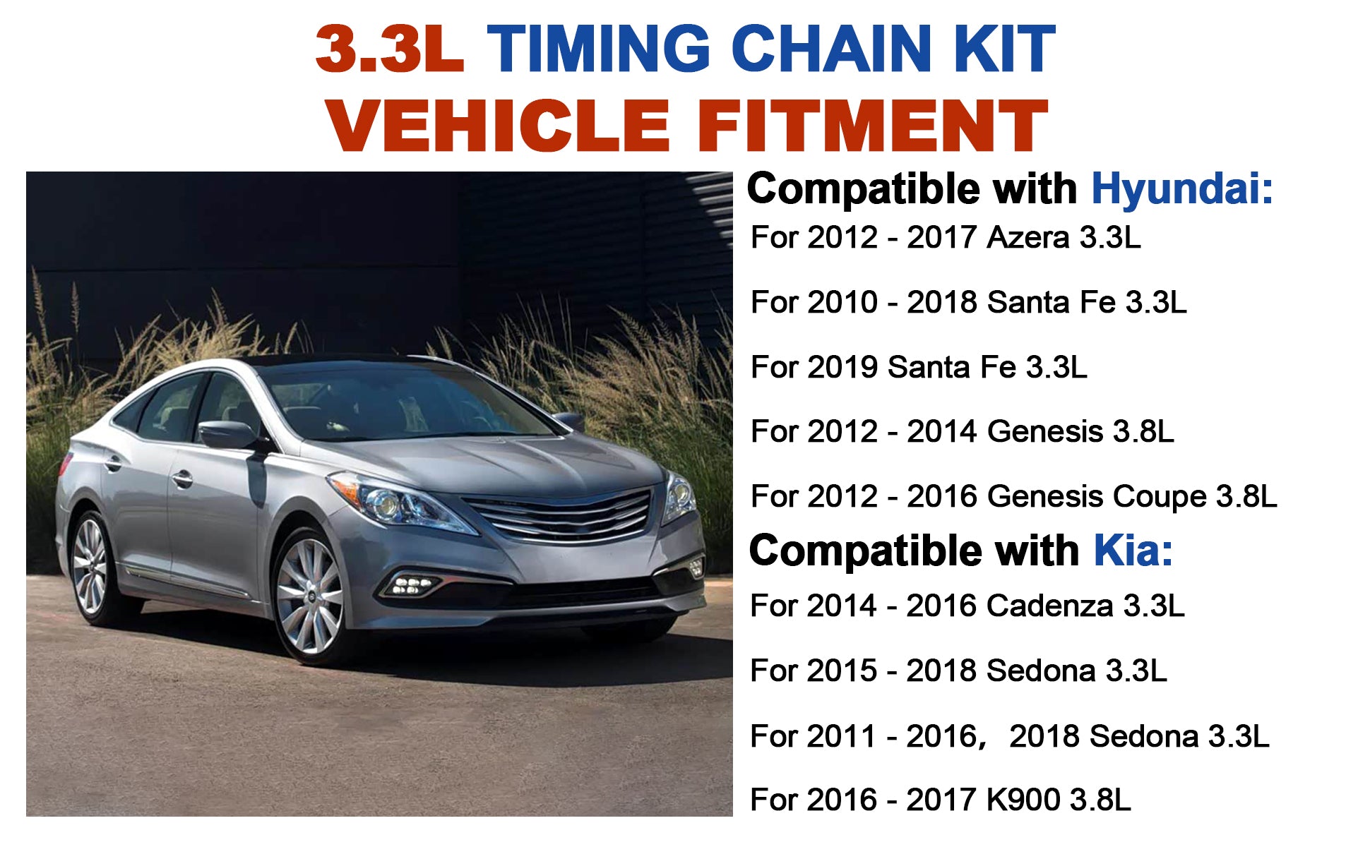 2012-2022 Hyundai Kia 3.3L 3.8L Lambda V6 Master Timing Chain Kit w/ 4 VVT Phasers, Oil Pump & Water Pump (For Santa Fe, Sorento, Genesis)