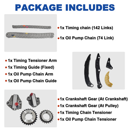 Detailed package contents of Btscar LTKIT-038 Timing Chain Oil Pump Chain for 2.0L 2.4L Theta II Engine
