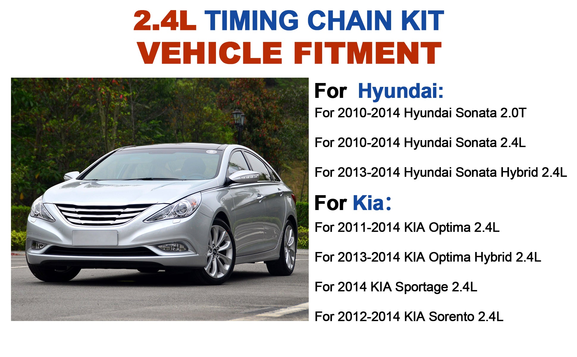 2010-2014 Hyundai Kia 2.0L 2.4L Theta II Master Timing & Oil Pump Chain Kit w/ VVT Phasers (For Sonata, Optima, Sorento)