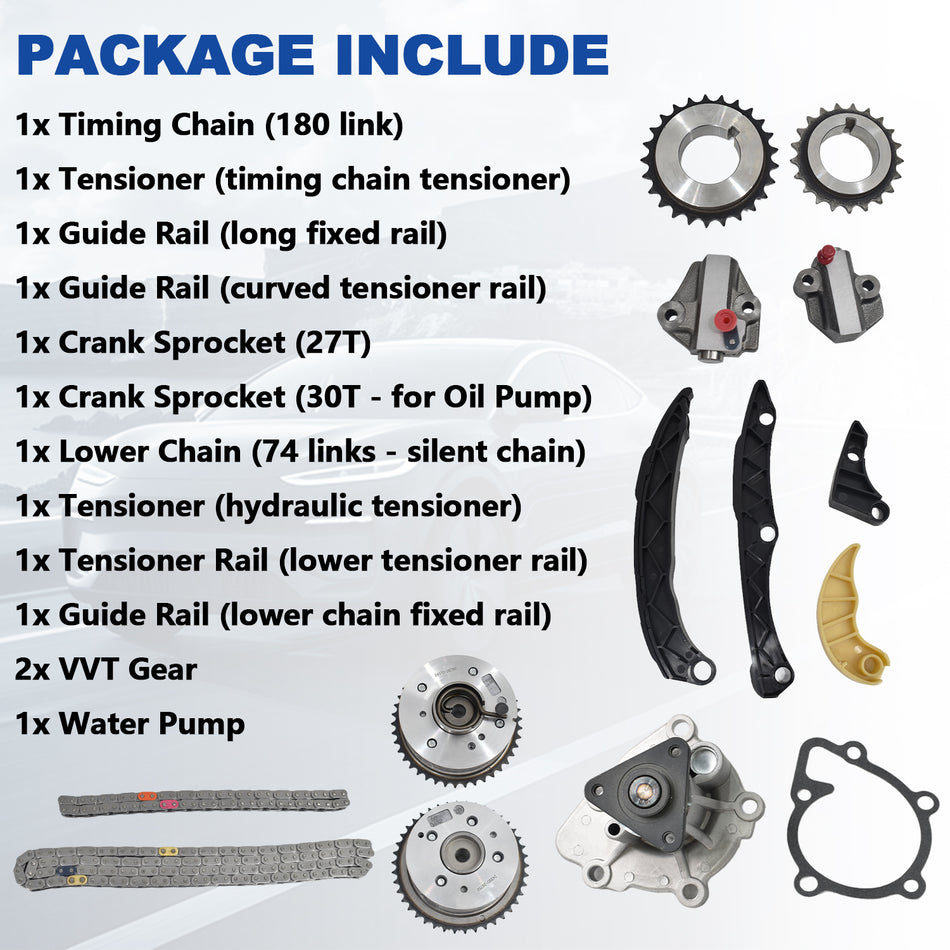 Detailed package contents of Btscar LTKIT-039 Timing Chain Water Pump Kit for 2.4L Theta II Engine