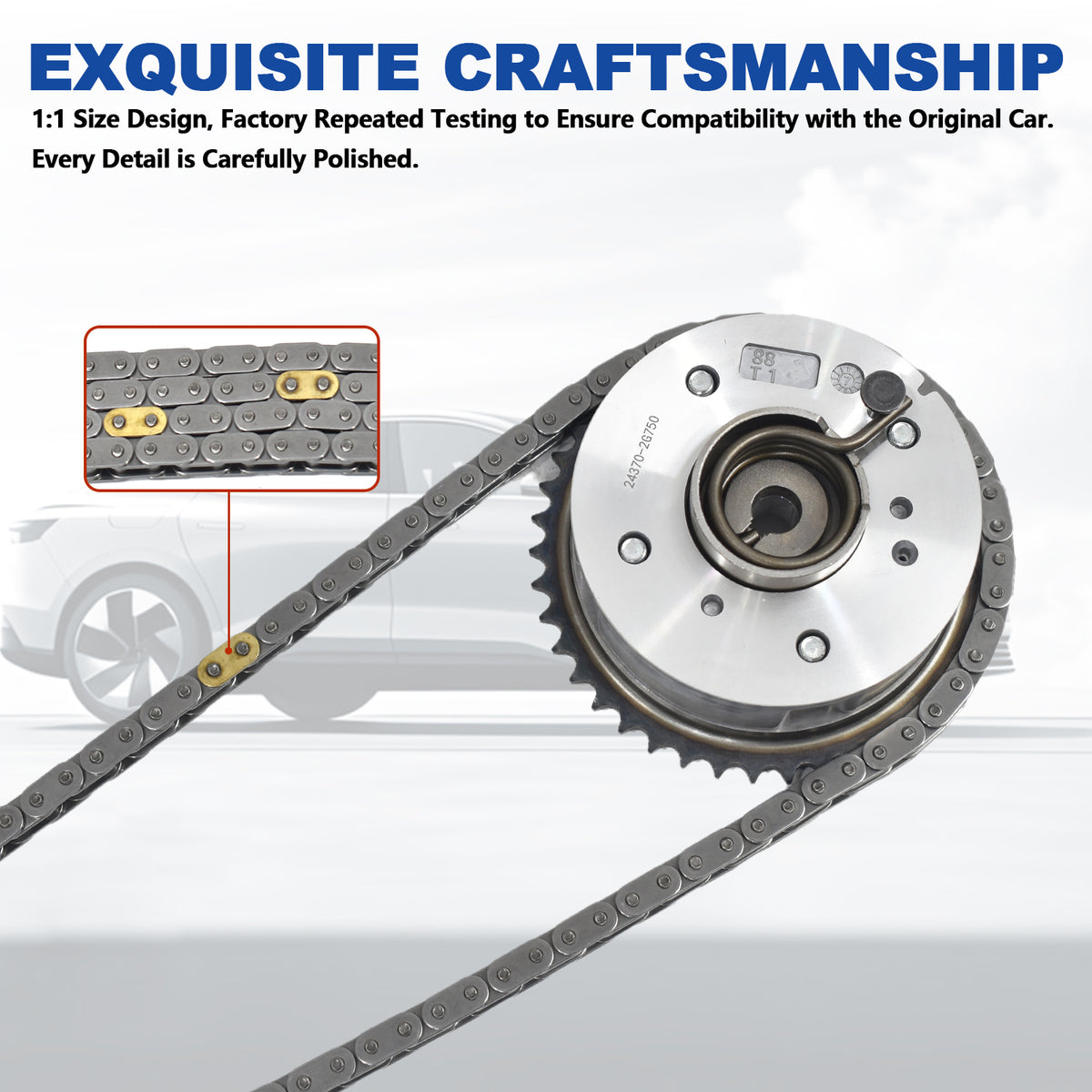 Btscar LTKIT-039 VVT Gear and Alloy Steel Timing Chain for 2010-2014 Hyundai Kia 2.0L 2.4L Theta II Engine