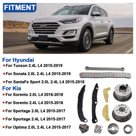 Btscar LTKIT-041 Timing Chain Kit fitment for Hyundai Sonata Santa Fe Kia Optima Sorento 2.0L 2.4L Theta II Engine
