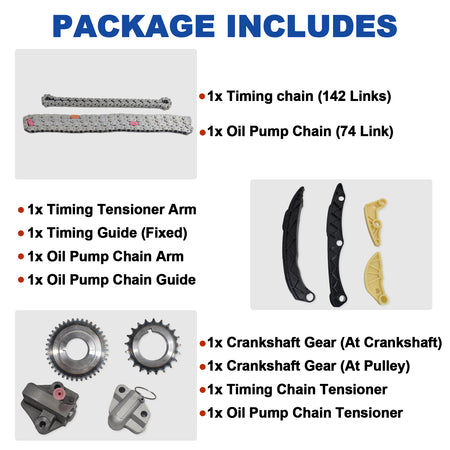 Detailed package contents of Btscar LTKIT-041 Timing Chain Oil Pump Chain for 2.0L 2.4L Theta II Engine
