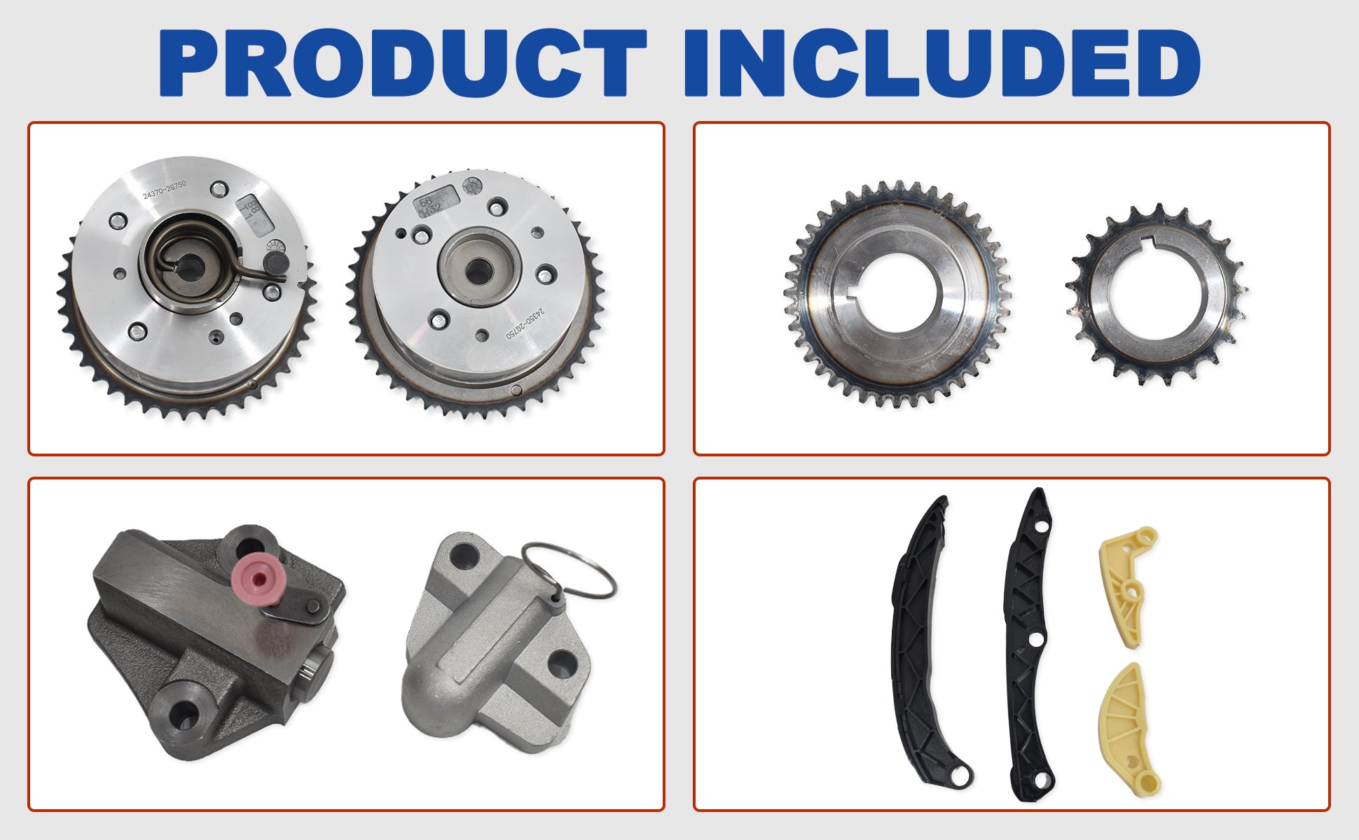 2015-2019 Hyundai Kia 2.0L 2.4L Theta II Master Timing & Oil Pump Chain Kit w/ VVT Phasers (For Sonata, Santa Fe, Optima, Sorento)