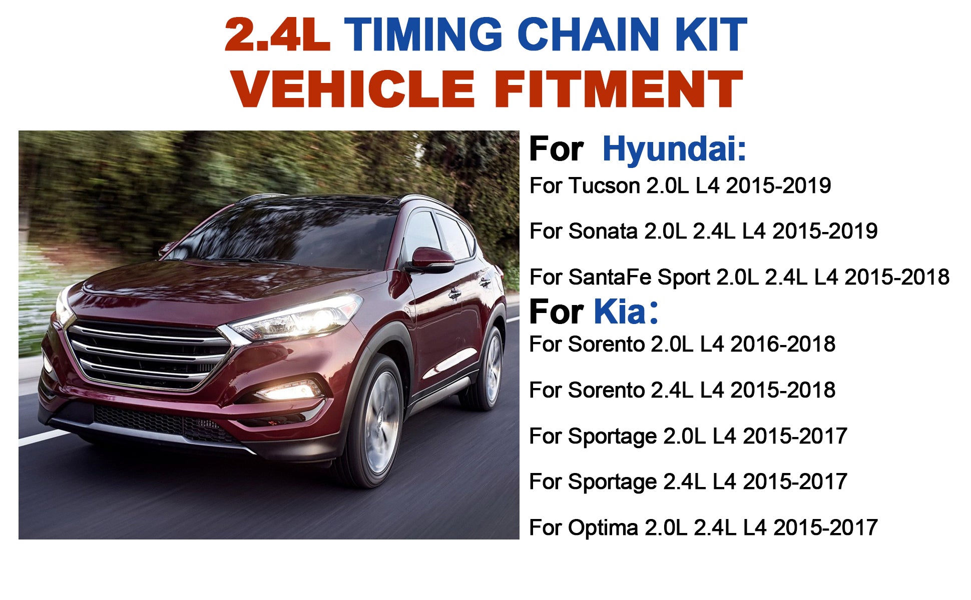 2015-2019 Hyundai Kia 2.0L 2.4L Theta II Master Timing & Oil Pump Chain Kit w/ VVT Phasers (For Sonata, Santa Fe, Optima, Sorento)
