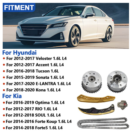Btscar LTKIT-042 Timing Chain Kit fitment for Hyundai Veloster Kia Rio 1.6L Gamma Engine