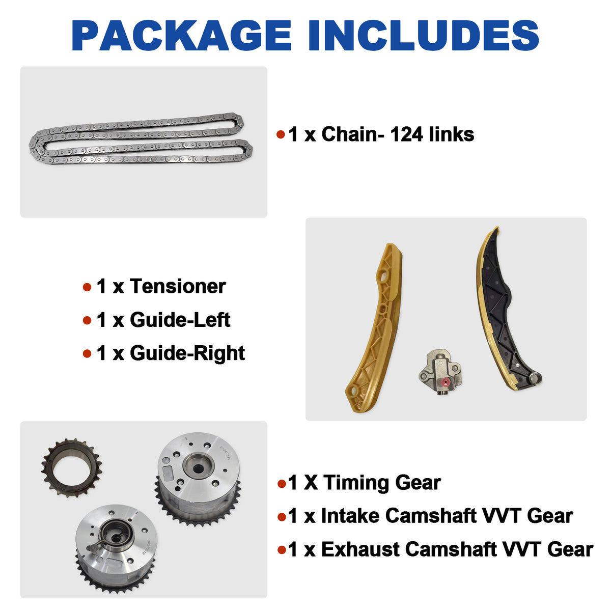 Detailed package contents of Btscar LTKIT-042 Timing Chain Kit for 1.6L Gamma Engine