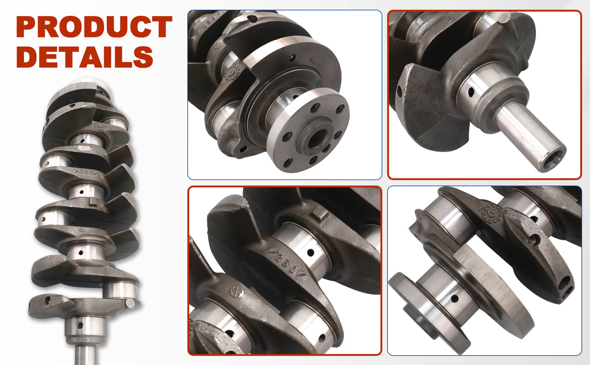 Btscar QZKIT-001 GM 2.4L engine crankshaft product details and multi-angle close-up views.