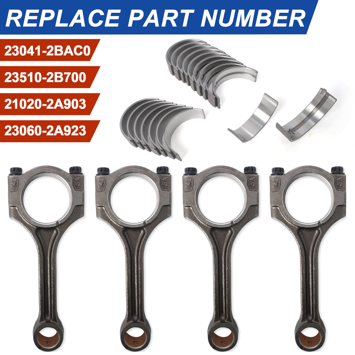 Btscar QZKIT-002 engine connecting rods and main bearings replacing OE 23510-2B700 for Hyundai Kia 1.6L G4FJ.