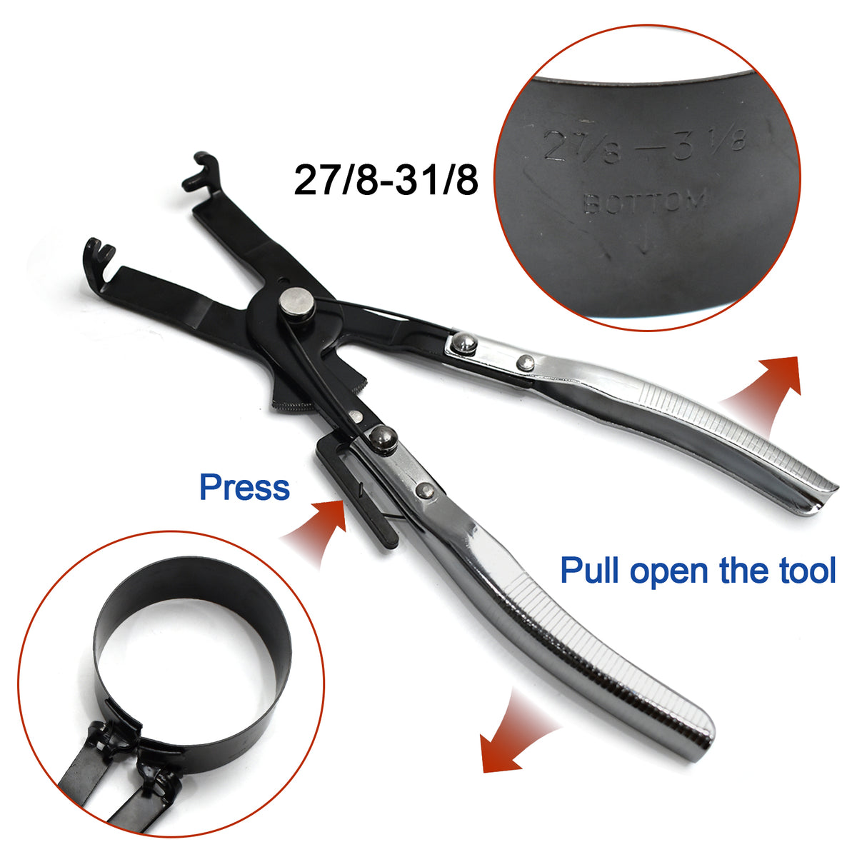 Btscar QZKIT-002 piston ring compressor calipers tool for easy piston installation on Hyundai Kia 1.6L G4FJ engine blocks.