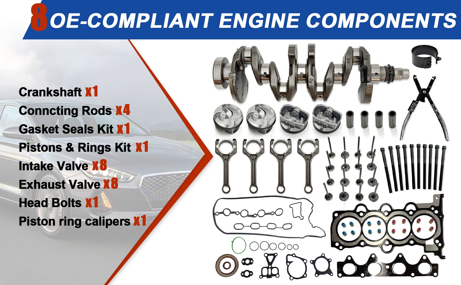 1.6L G4FD Engine Rebuild Overhaul Kit w/ Crankshaft, Pistons, Rods, Valves & Gaskets for Hyundai Kia 2012-2017